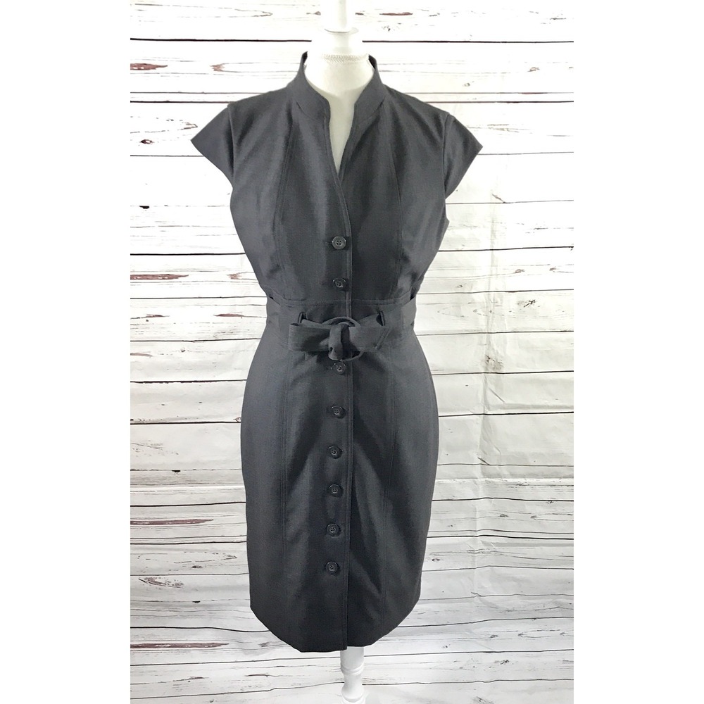 Calvin Klein Dress Women's Size 10 Gray Sheath‎ Button Front Belted